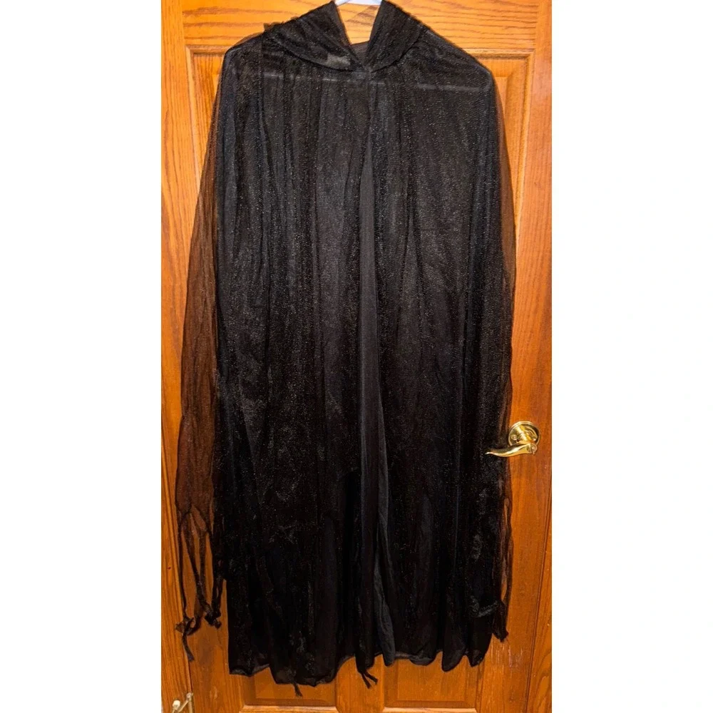 Hooded Cape Deluxe Black Mesh Adult Halloween Cosplay Unisex One Size costume